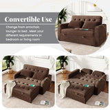 66.5" Upholstered Loveseat With Pull Out Bed, Two Throw Pillows, Dual USB Charging Port and Adjustable Backrest - Brown - Furniture Home Direct