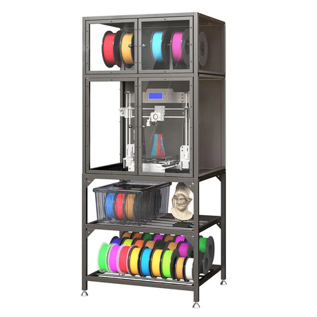 3D Printer Cabinet With Double Layer Filament Storage, Noise Reducing Design - Black - Furniture Home Direct