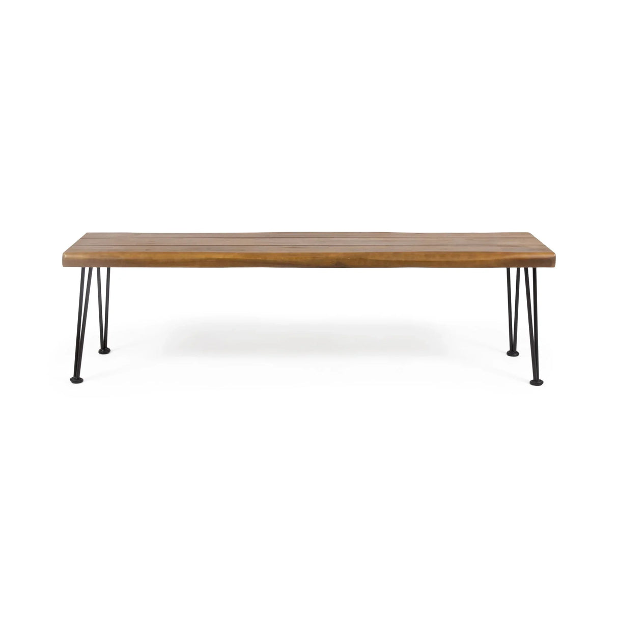 Zion - Industrial Wood And Metal Rectangular Bench With Faux Live Edge Design - Teak
