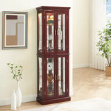 Curio Cabinet Lighted Curio Diapaly Cabinet With Adjustable Shelves And Mirrored Back Panel, Tempered Glass Doors (6 Tier), (E26 Light Bulb Not Included) - Furniture Home Direct