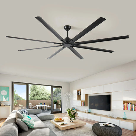 Industrial DC Motor Ceiling Fan, Large Ceiling Fan With 8 Reversible Blades, 5 Speed Remote Control, Home Or Commercial Ceiling Fans For Porch / Garage / Shop - Black - Furniture Home Direct