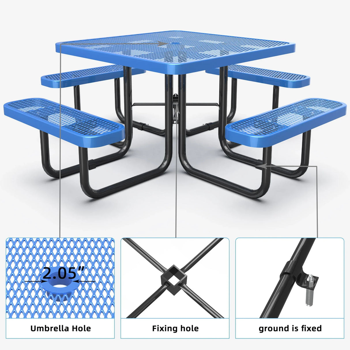 Square Outdoor Picnic Table With Umbrella Pole - Furniture Home Direct