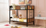 Twin Over Twin Bunk Bunk Bed With Safety Rail, Built In Ladder For Bedroom - Brown - Furniture Home Direct