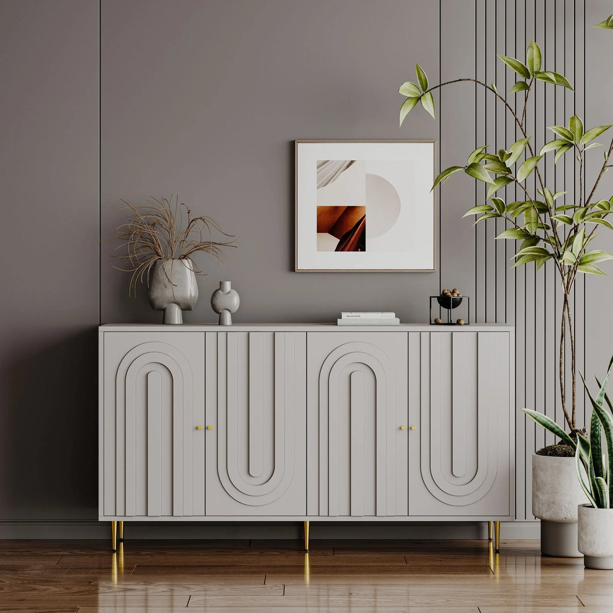 Modern Lacquered 4 Door Cabinet Sideboard Buffet Server Cabinet Storage Cabinet, For Living Room, Entryway, Hallway, Office, Kitchen And Dining Room - Furniture Home Direct