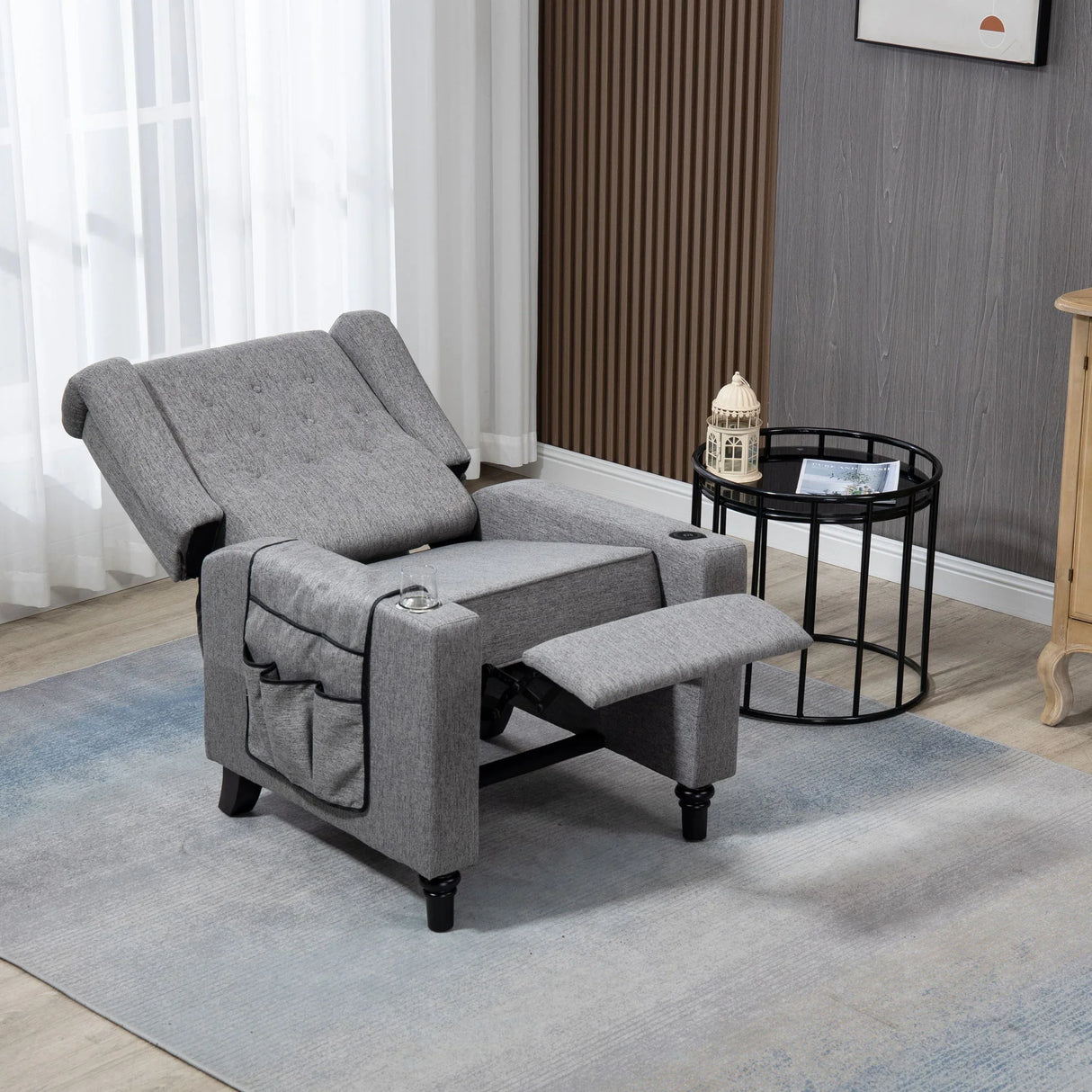 Arm Pushing Recliner Chair, Modern Button Tufted Wingback Push Back Recliner Chair, Living Room Chair Fabric Pushback Manual Single Reclining Sofa Home Theater Seating For Bedroom - Furniture Home Direct