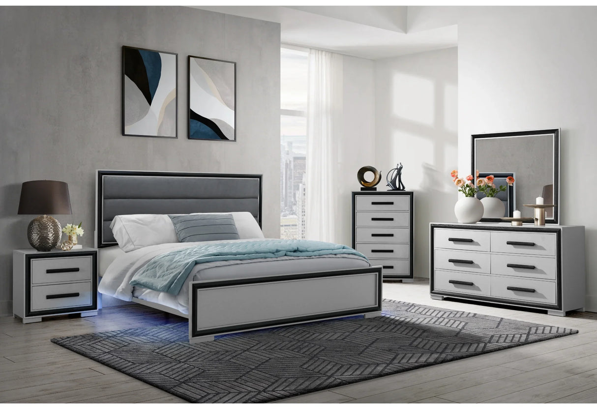Queen Bedroom Set Modern Style Wood Finish Five Piece Black - Furniture Home Direct