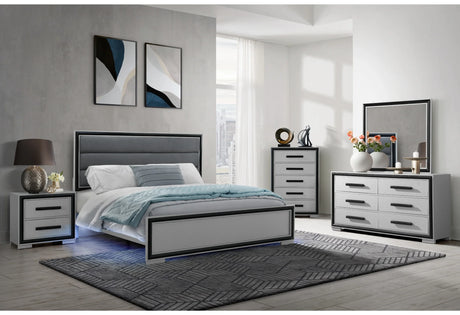 King Bedroom Set 5 Piece Modern Wood Bed Dresser Chest Gray - Furniture Home Direct
