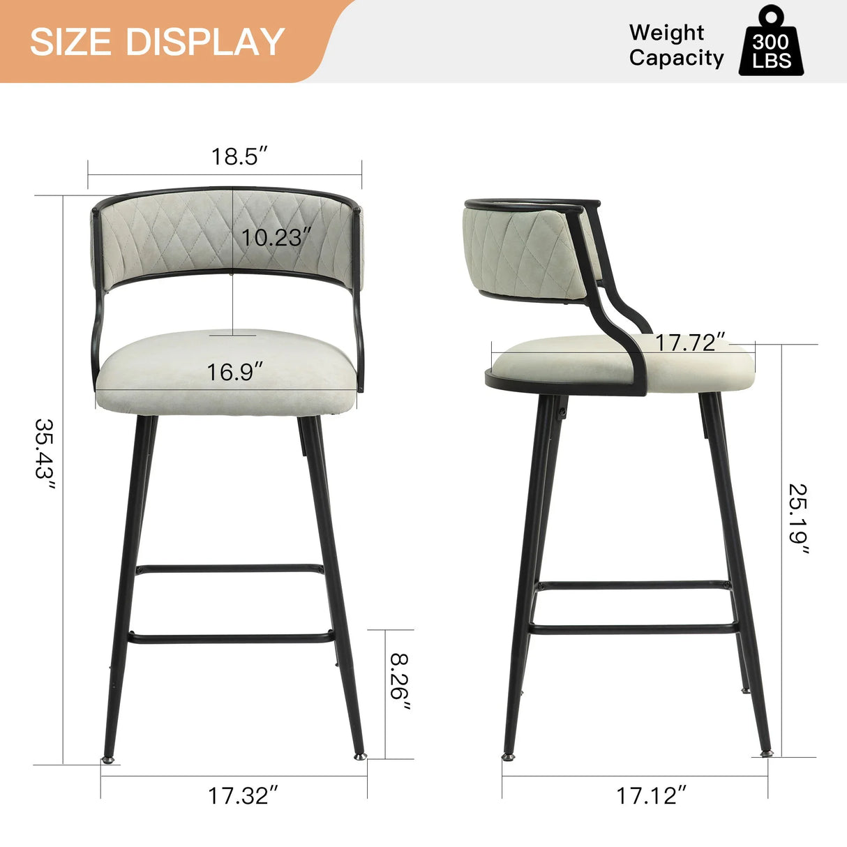 Counter Height Bar Stools With Powder Coating Base And Footrest (Set of 2) - Beige - Furniture Home Direct