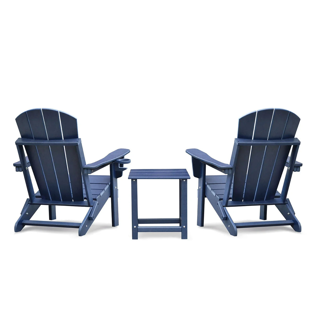Folding Outdoor Adirondack Chair (Set of 2) And Table Set, Hdpe All-Weather Folding Fire Pit Chair, Ergonomic Design Patio Lawn Chair For Outside Deck Garden Backyardf Balcony - Navy Blue - Furniture Home Direct