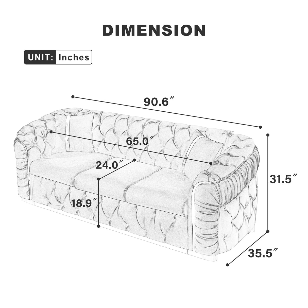 Button Tufted Couch With 2 Pillows, 3 Seater Luxury Chesterfield Sofa - Furniture Home Direct