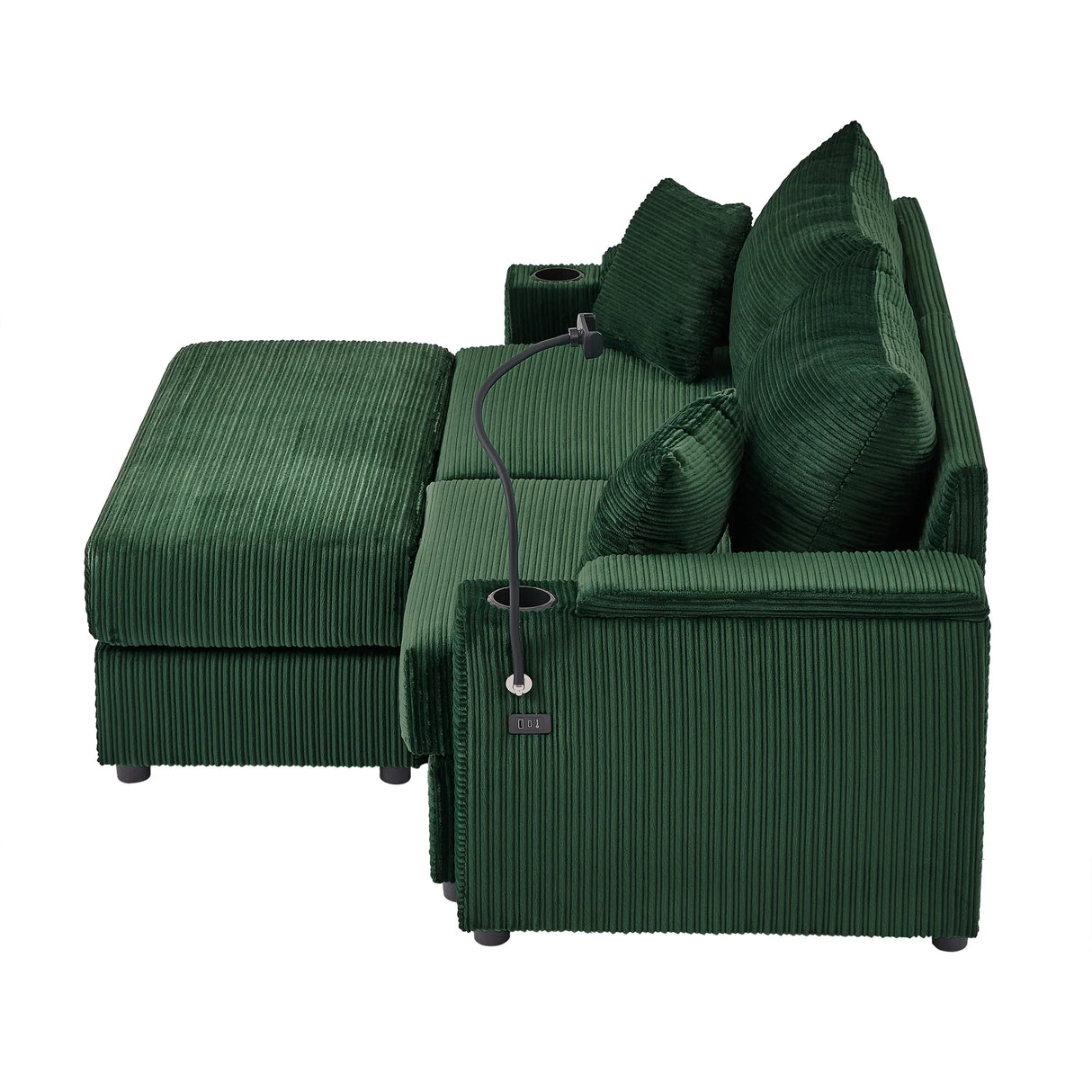 Sofa and Ottoman With Storage, Two USB Ports, Two Cup Holders and Phone Holder - Green - Furniture Home Direct