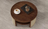 2-Tiered Round Walnut Wood Coffee Table - Furniture Home Direct