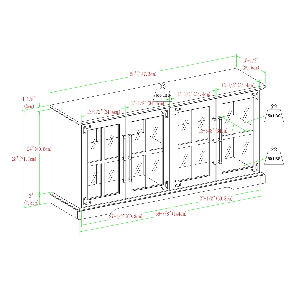 Modern Farmhouse Two Tone Windowpane Glass Door TV Stand For TVs Up To 65" - Furniture Home Direct
