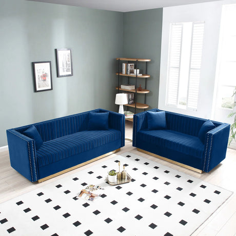 Contemporary Vertical Channel Tufted Velvet Sofa Loveseat Upholstered 2 Pieces Set With 4 Pillows - Furniture Home Direct
