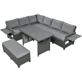 Outdoor Sectional With Side Tables, Tables and Sitting Ottoman- Gray - Furniture Home Direct
