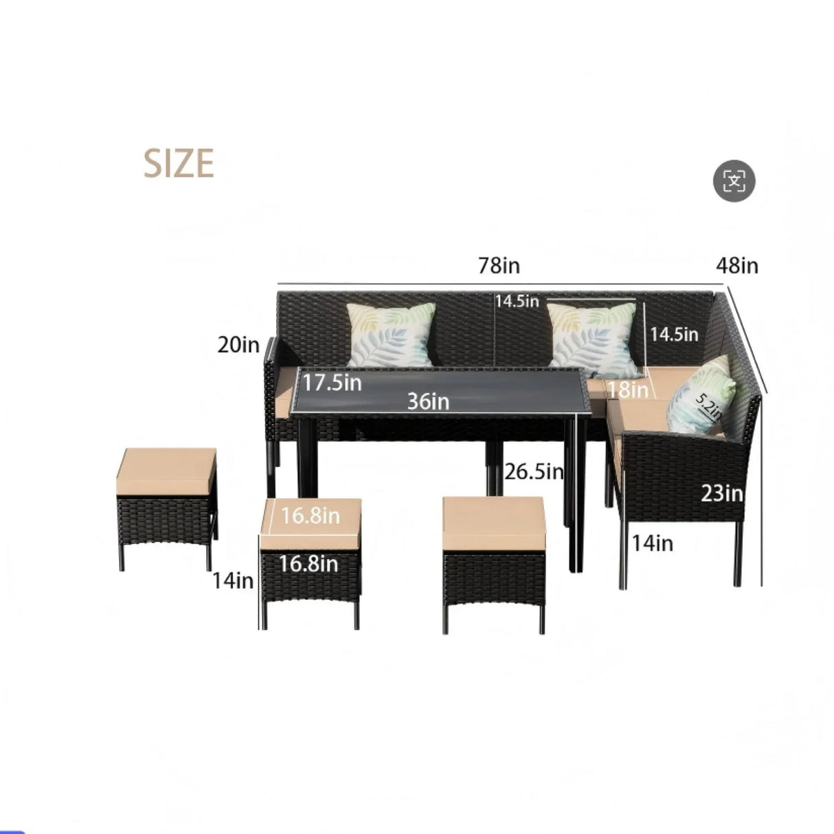 7 Piece Outdoor Furniture Set Waterproof Cushions Glass Table - Furniture Home Direct