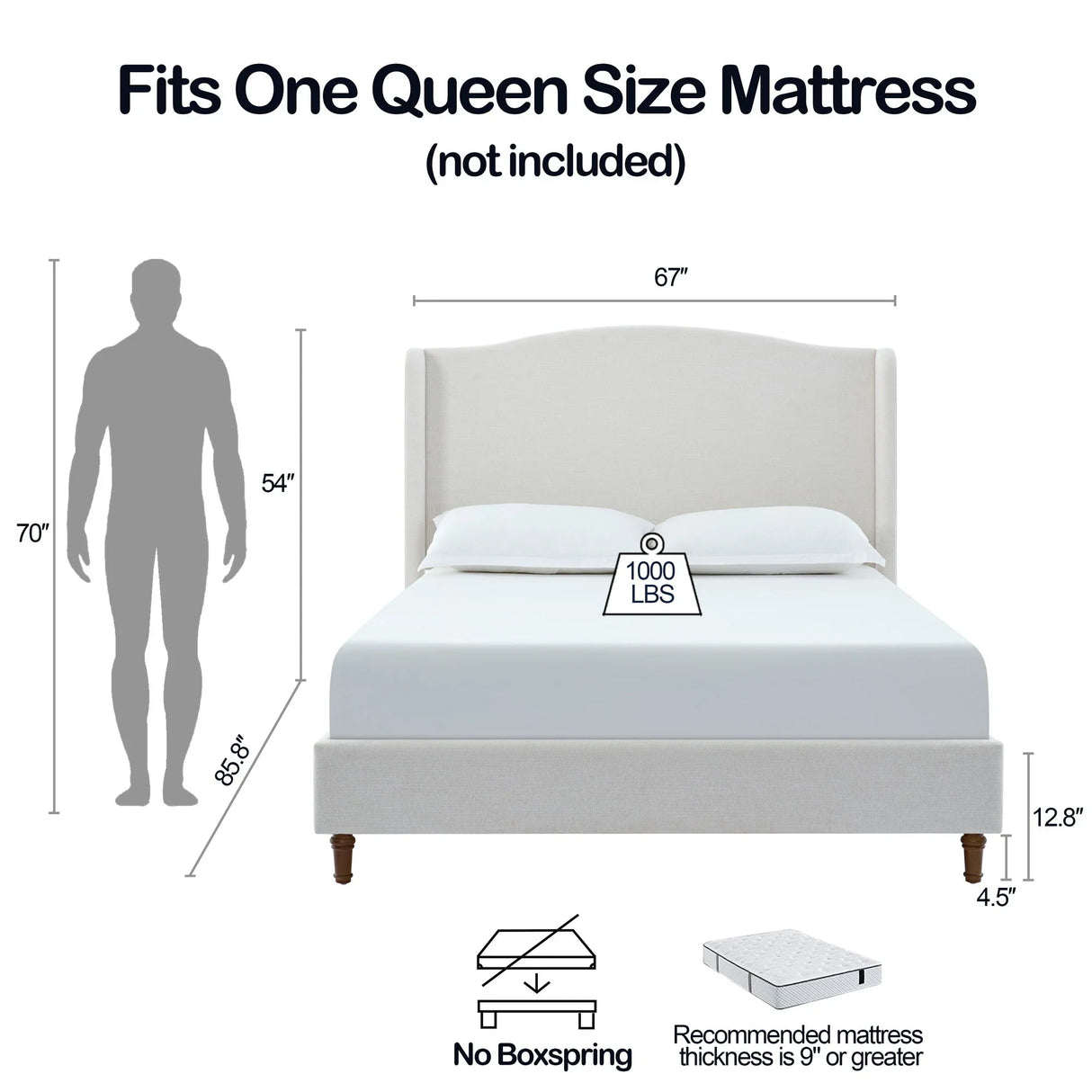 Hannah - Upholstered Wingback Bed Size / Tall Headboard Upholstered King Bed / Premium Textured Canvas Chenille Look / Minimalist Designs / No Box Spring Needed - Furniture Home Direct