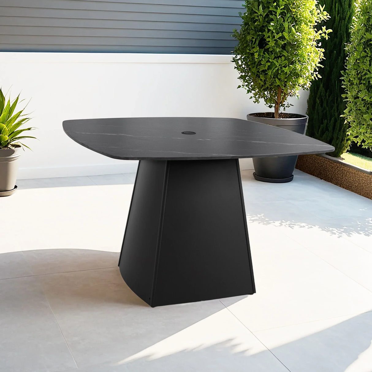 Rounded Square Outdoor Pedestal Dining Table - Furniture Home Direct