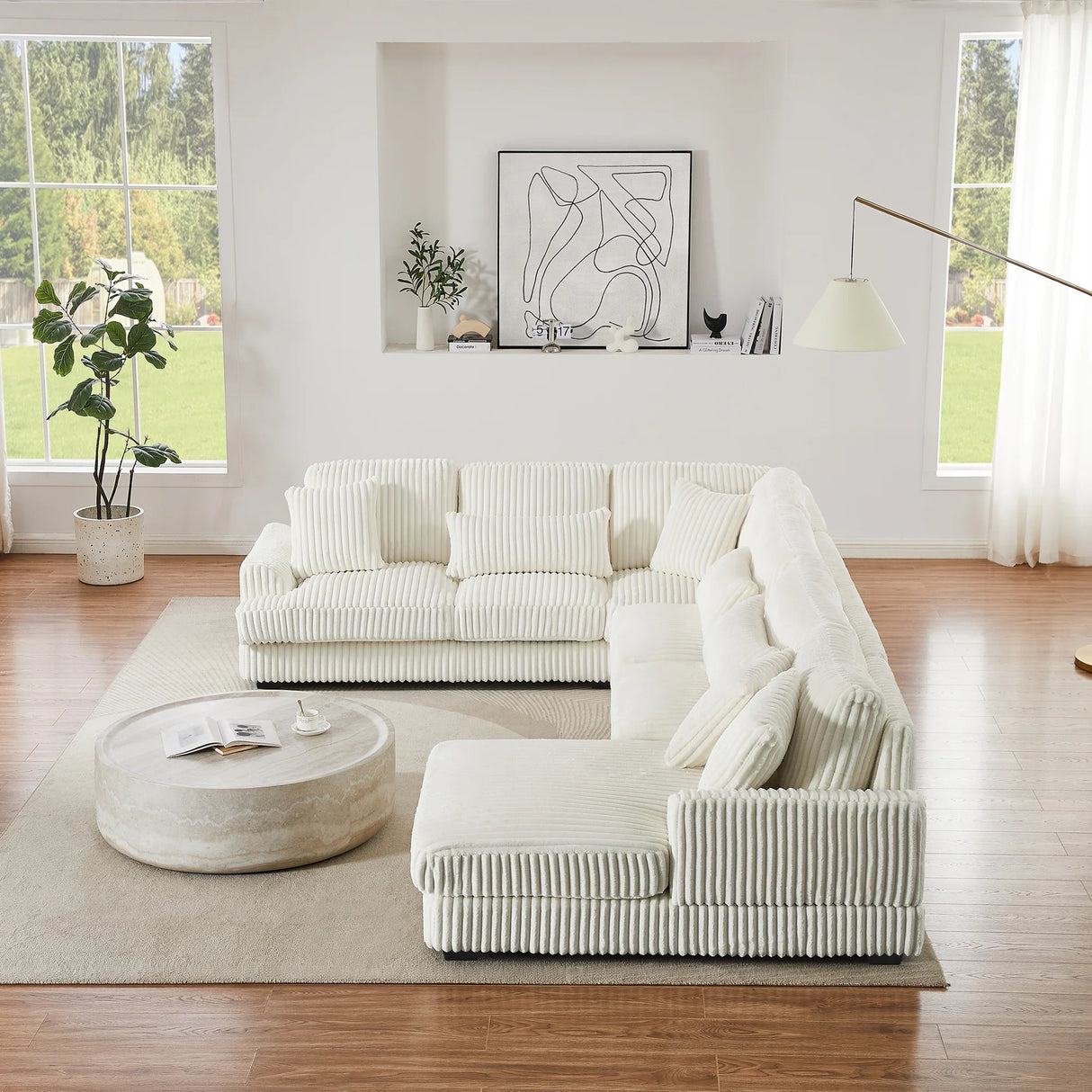 Sectional Sofa U Shaped Oversized With Chaise Beige - Furniture Home Direct