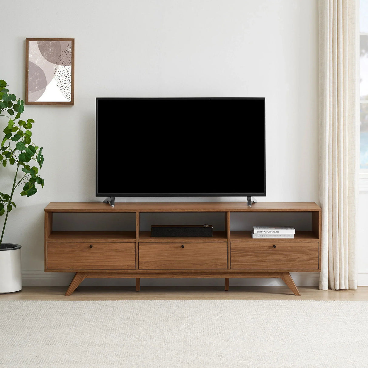Modern Scandi 3 Door Low Profile TV Stand For TVs Up To 80" - Furniture Home Direct