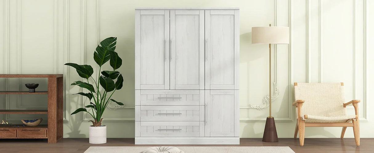 Wardrobe With 4 Doors And 3 Drawers Solid Wood White - Furniture Home Direct