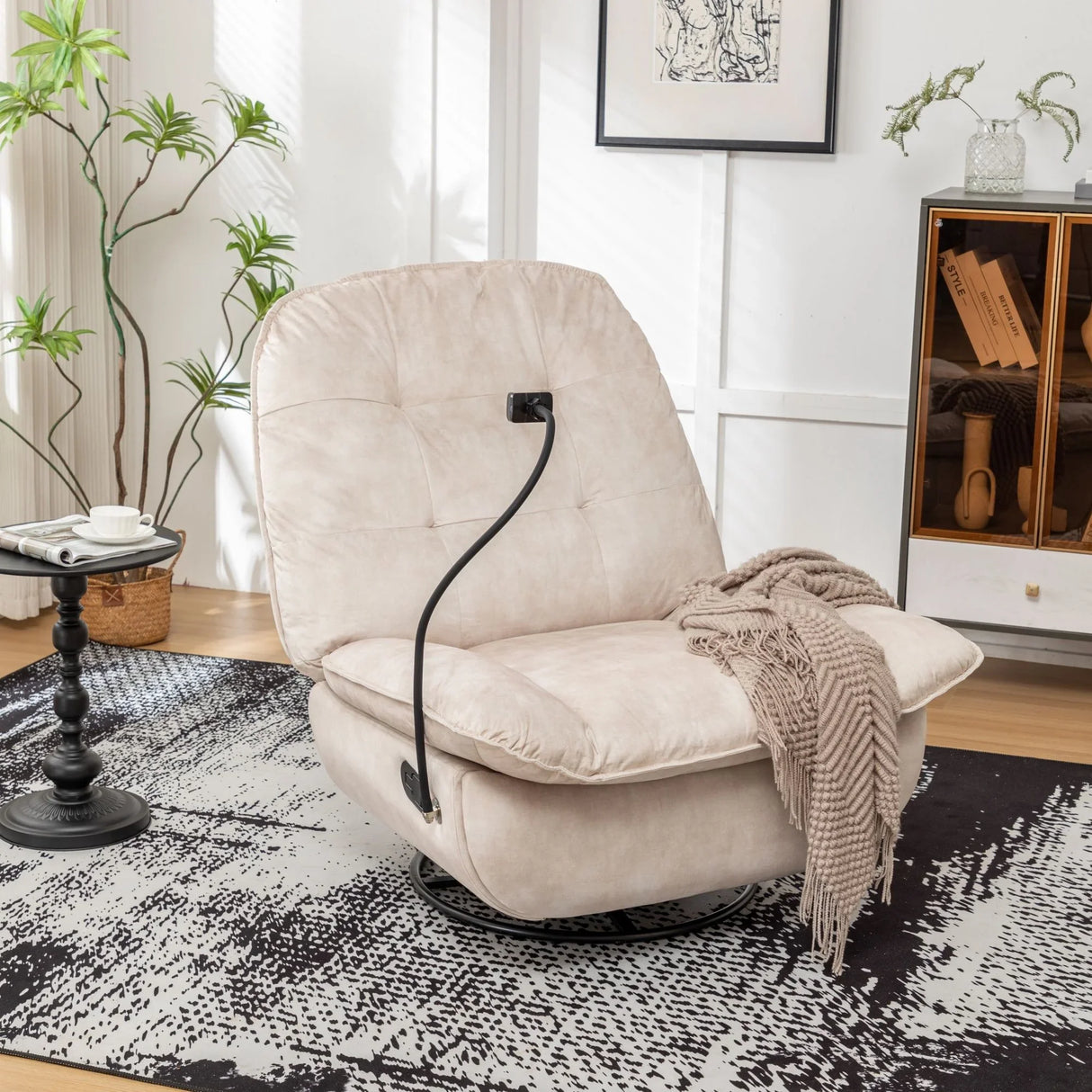 Modern Swivel Gliding Recliner Chair With Rocking Function And Phone Holder, Large Comfortable - Furniture Home Direct