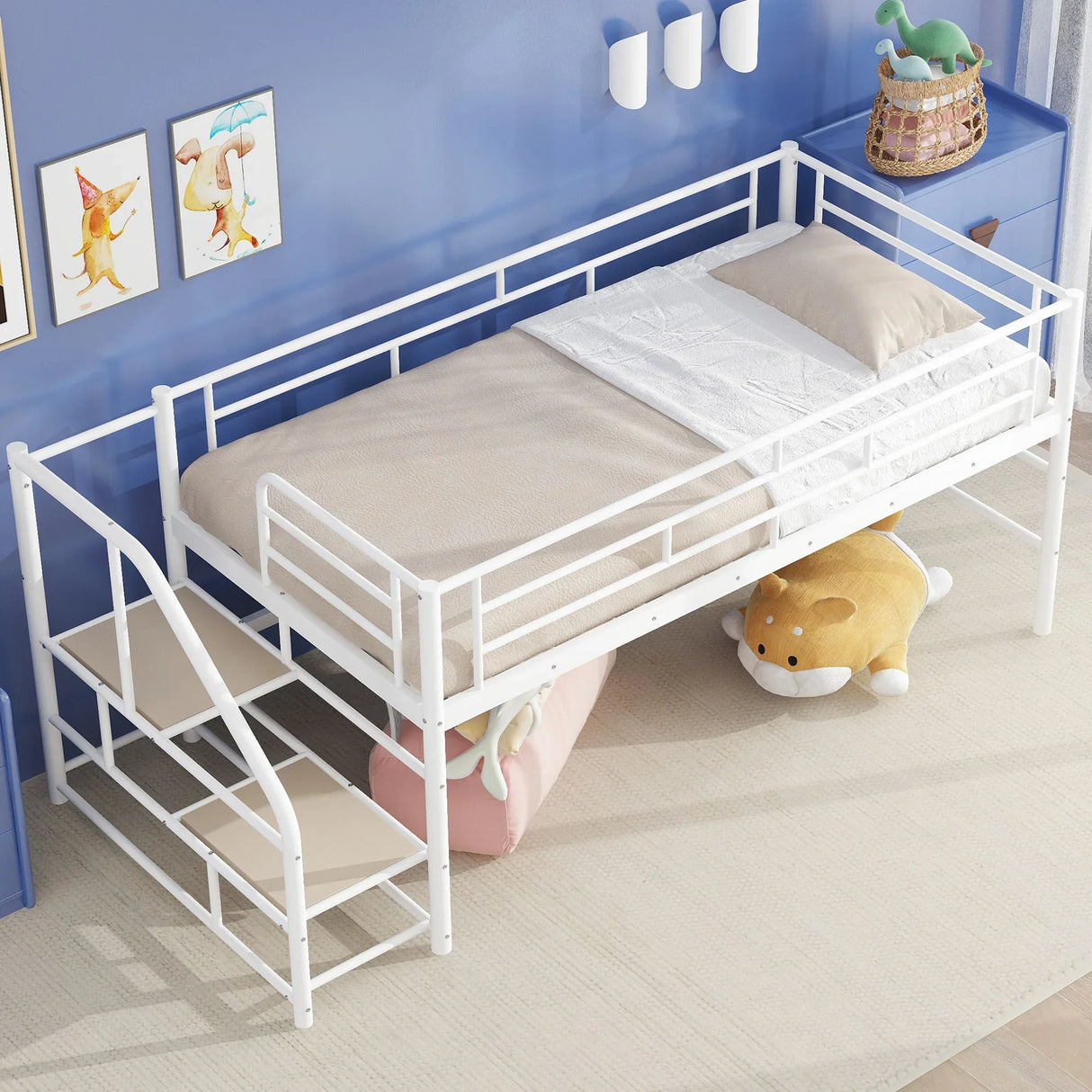 Loft Bed With Storage Stairs And Metal Frame - Furniture Home Direct