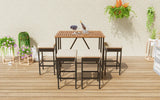 Outdoor Acacia Wood Bar Height Table And Eight Stools With Cushions - Furniture Home Direct