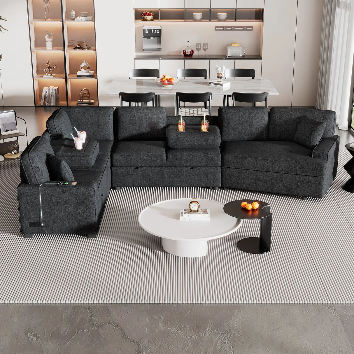 L-Shaped Sofa Sectional Sofa Couch Pull-Out Sofa Bed With Charging Devices And Cup Holders For Living Room - Furniture Home Direct