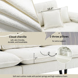 L Shaped Sofa Cloud Chenille Fabric Removable Ottoman White - Furniture Home Direct