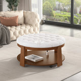 Round Ottoman Coffee Table with Upholstered Top Ivory White - Furniture Home Direct