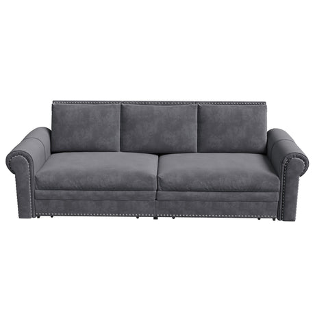 3 In 1 Convertible Sleeper Sofa With Nailhead Trim & Rolled Arm