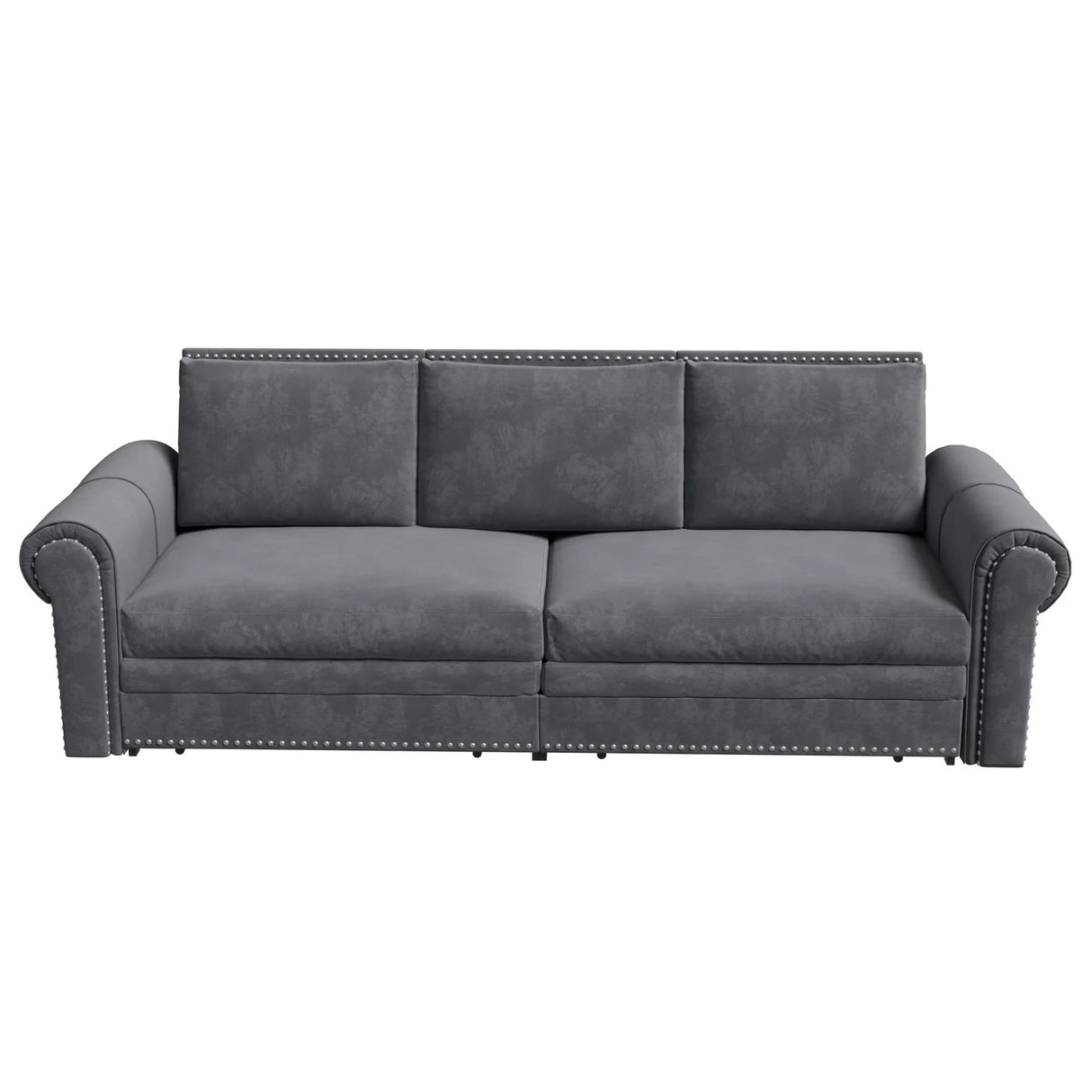 3 In 1 Convertible Sleeper Sofa With Nailhead Trim & Rolled Arm - Furniture Home Direct