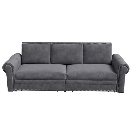 3 In 1 Convertible Sleeper Sofa With Nailhead Trim & Rolled Arm - Furniture Home Direct