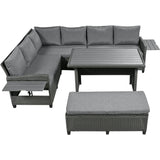 Outdoor Sectional With Side Tables, Tables and Sitting Ottoman- Gray - Furniture Home Direct