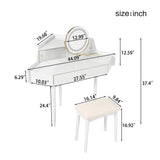 Vanity Desk With Large Storage Modern Design Stool White - Furniture Home Direct