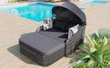 Outdoor Sunbed With Adjustable Canopy, Daybed With Pillows, Double Lounge, PE Rattan Daybed - Furniture Home Direct