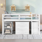 Loft Low Study Bed With Cabinet, Shelves And Rolling Portable Desk, Multiple Functions - Furniture Home Direct