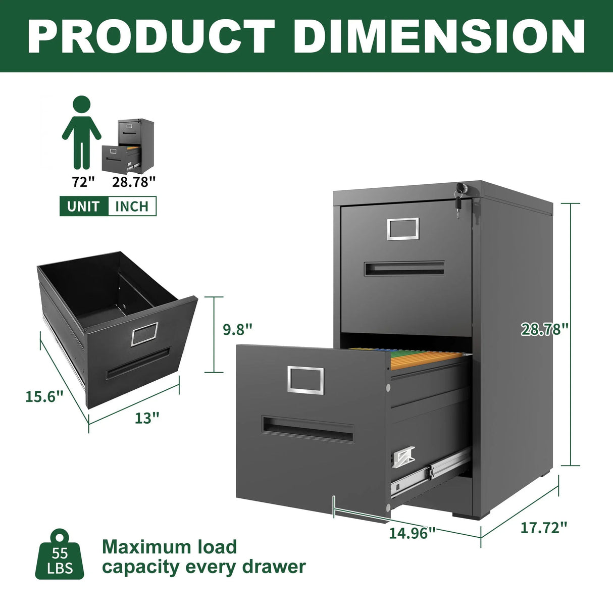 Premium Drawer File Cabinet With Lock, Metal Vertical Design, A4 Legal / Letter Size - Furniture Home Direct