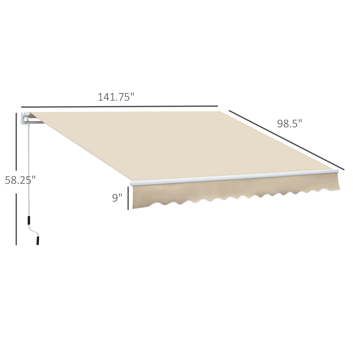 Outsunny - 12' x 8' Retractable Awning Patio Awnings Sun Shade Shelter With Manual Crank Handle, 280G / M² Uv & Water-Resistant Fabric And Aluminum Frame For Deck, Balcony, Yard - Cream White - Furniture Home Direct
