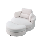 Linen Barrel Swivel Chair With Storage Ottoman - Furniture Home Direct