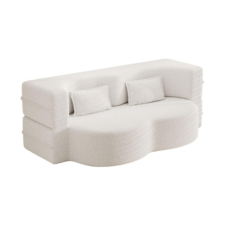 Modern Floor Sofa, With 2 Pillows, Convertible Teddy Fabric Foam Filled Bed - Furniture Home Direct