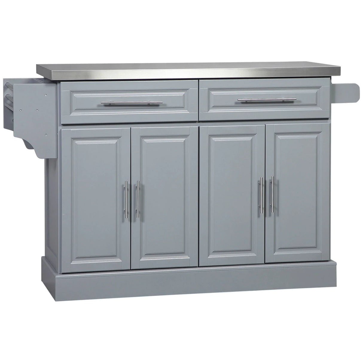 Homcom - Rolling Kitchen Island With Storage, Portable Kitchen Cart With Stainless Steel Top, 2 Drawers, Spice, Knife And Towel Rack And Cabinets - Furniture Home Direct
