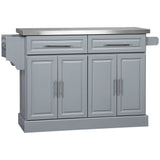 Homcom - Rolling Kitchen Island With Storage, Portable Kitchen Cart With Stainless Steel Top, 2 Drawers, Spice, Knife And Towel Rack And Cabinets - Furniture Home Direct