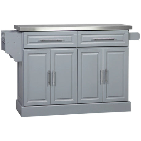 Homcom - Rolling Kitchen Island With Storage, Portable Kitchen Cart With Stainless Steel Top, 2 Drawers, Spice, Knife And Towel Rack And Cabinets - Furniture Home Direct