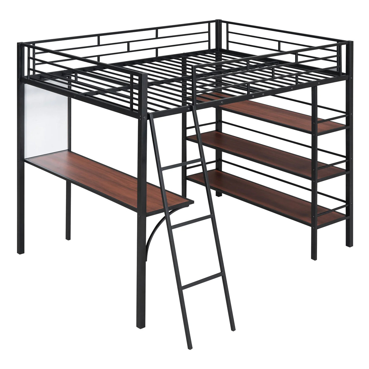 Bed With 3 Layers Of Shelves And Desk, Stylish Frame Bed - Furniture Home Direct