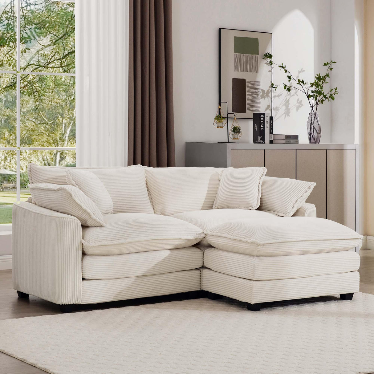 Modern Oversized Modular Cushion Sofa With Ottoman, Low Back, Deep Seating Sofa Set - Furniture Home Direct