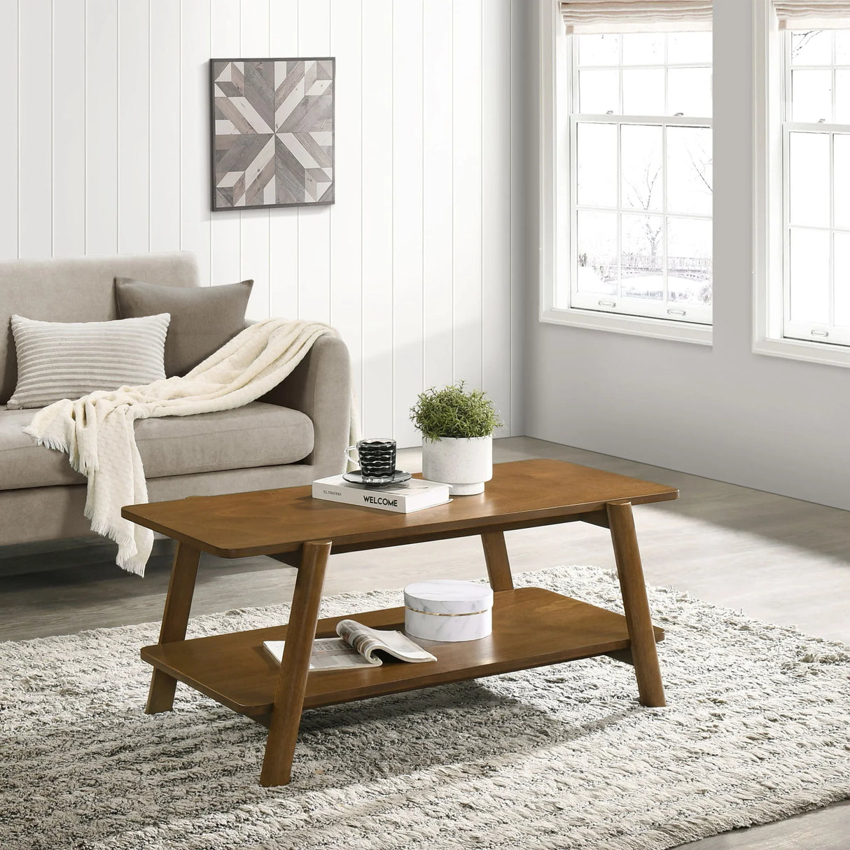 Metz - Mid-Century Modern Wood Shelf 3 Piece Coffee Table Set - Walnut - Furniture Home Direct
