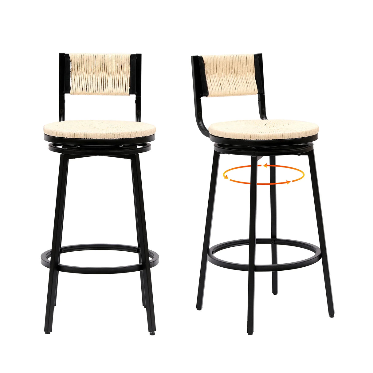 Counter Stool Swivel Farmhouse Style Woven Seat Beige - Furniture Home Direct