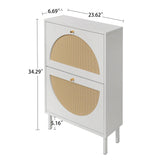 2 Door Shoe Rack, Rattan, Double Layer, Suitable For Living Room, Hallway - White - Furniture Home Direct